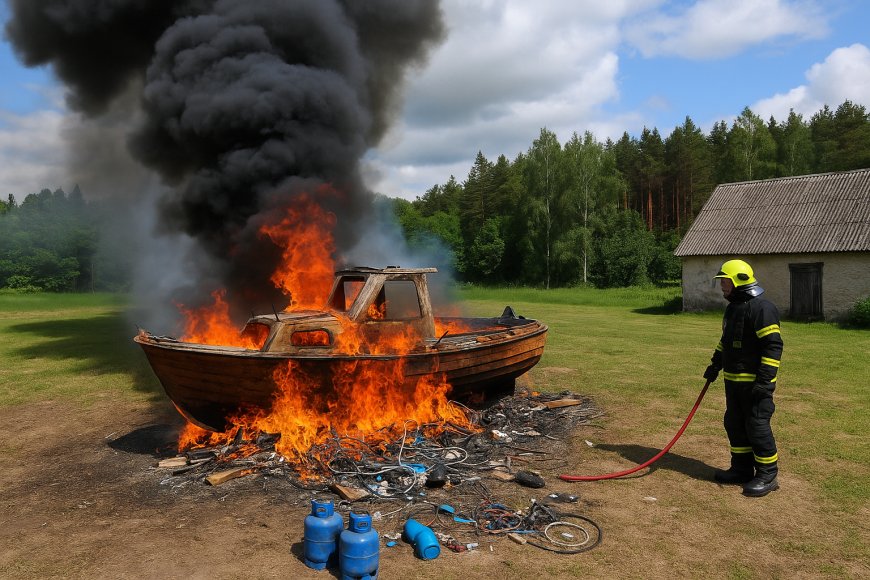 Taluhoovis põletati suures lõkkes puidust väikelaeva