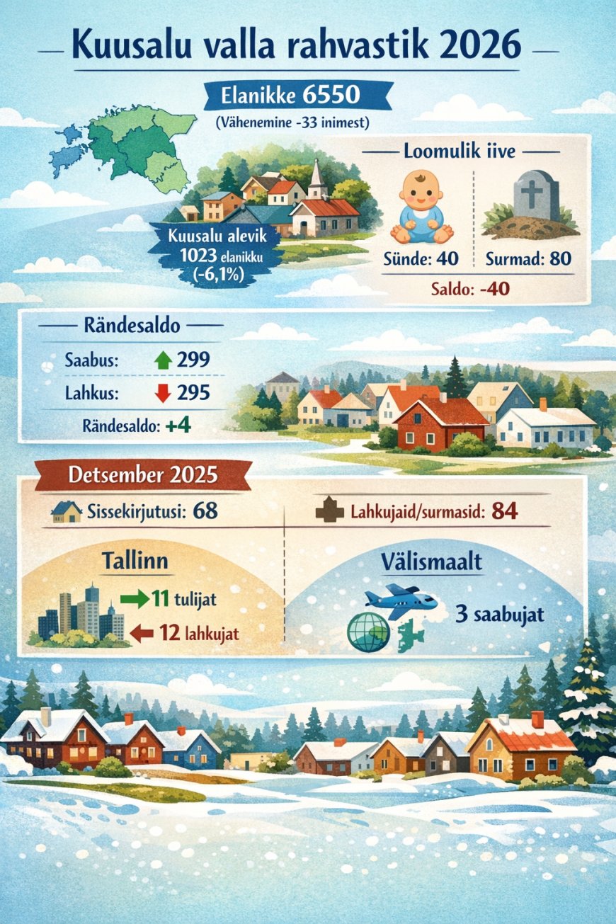 Statistiline ülevaade: Rahvastikumuutused Kuusalu vallas 2025. aastal